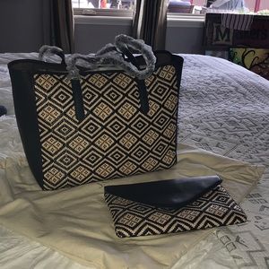 J Crew Diamond Raffia Tote/Invitation Clutch Set